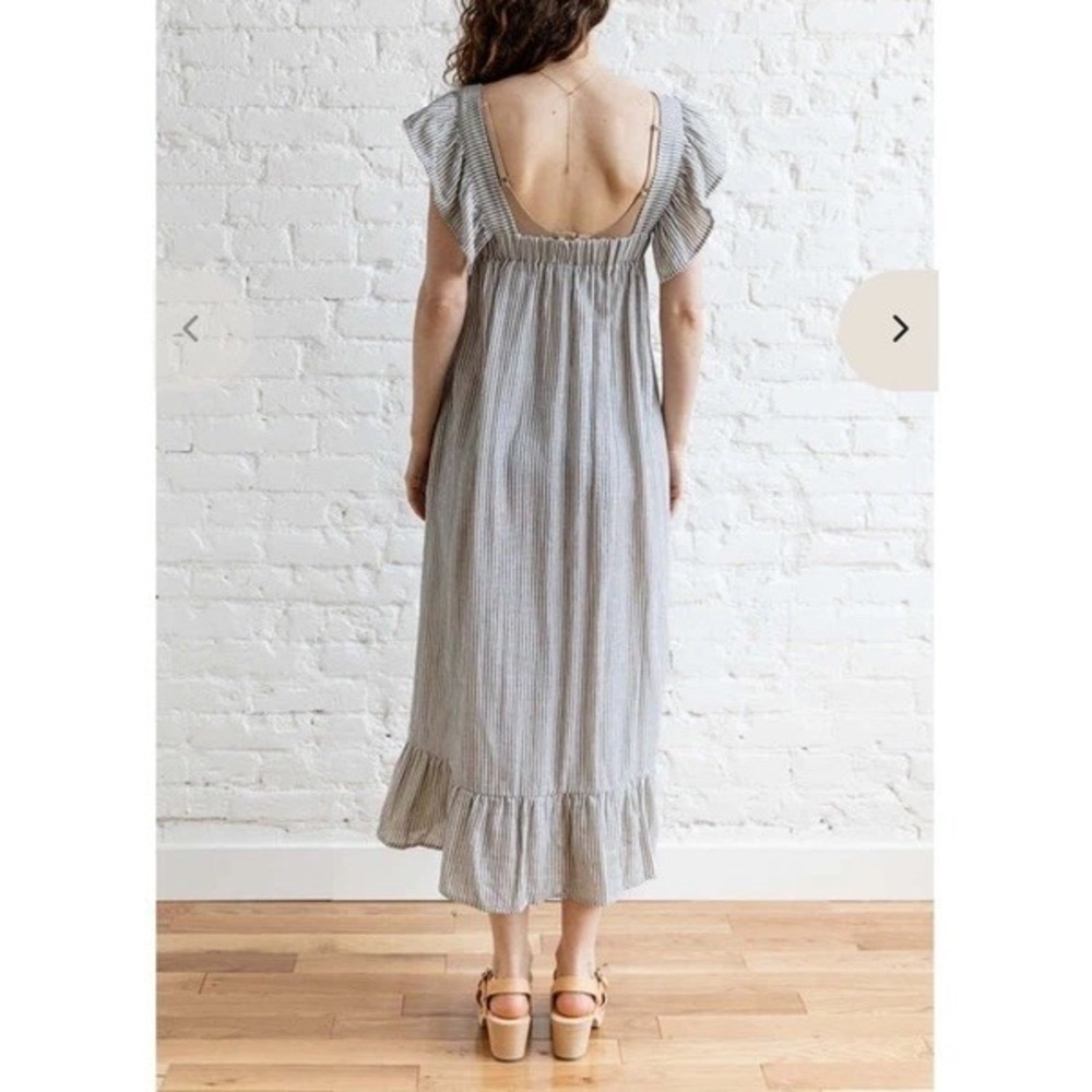 MIOU MUSE Navy Striped Gauze Maxi Dress Sleeveless Medium NWT - Picture 3 of 8
